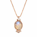 Oval Moonstone Necklace with Diamonds Pendant Necklace Jaine K Designs Rose Gold