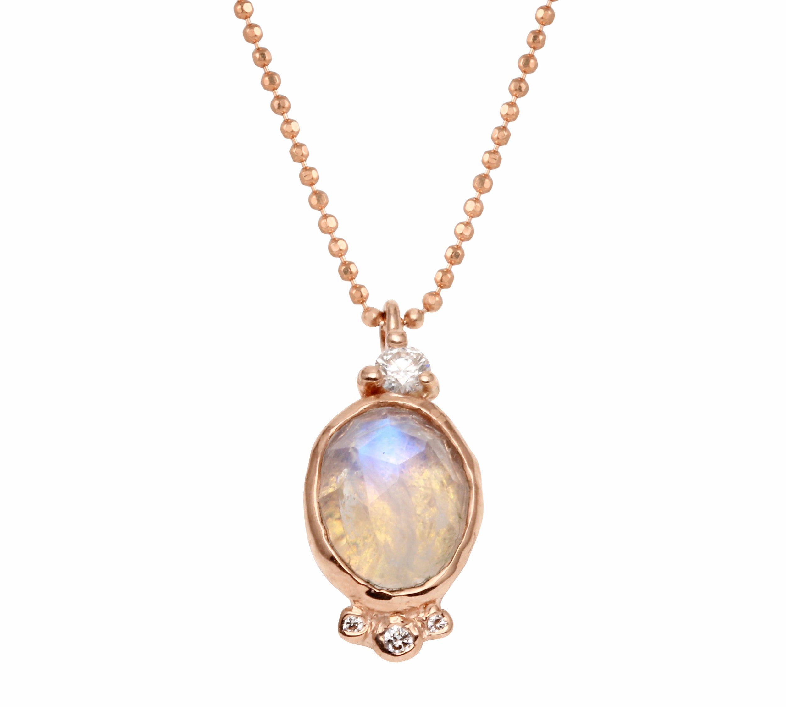 Oval Moonstone Necklace with Diamonds Pendant Necklace Jaine K Designs Rose Gold