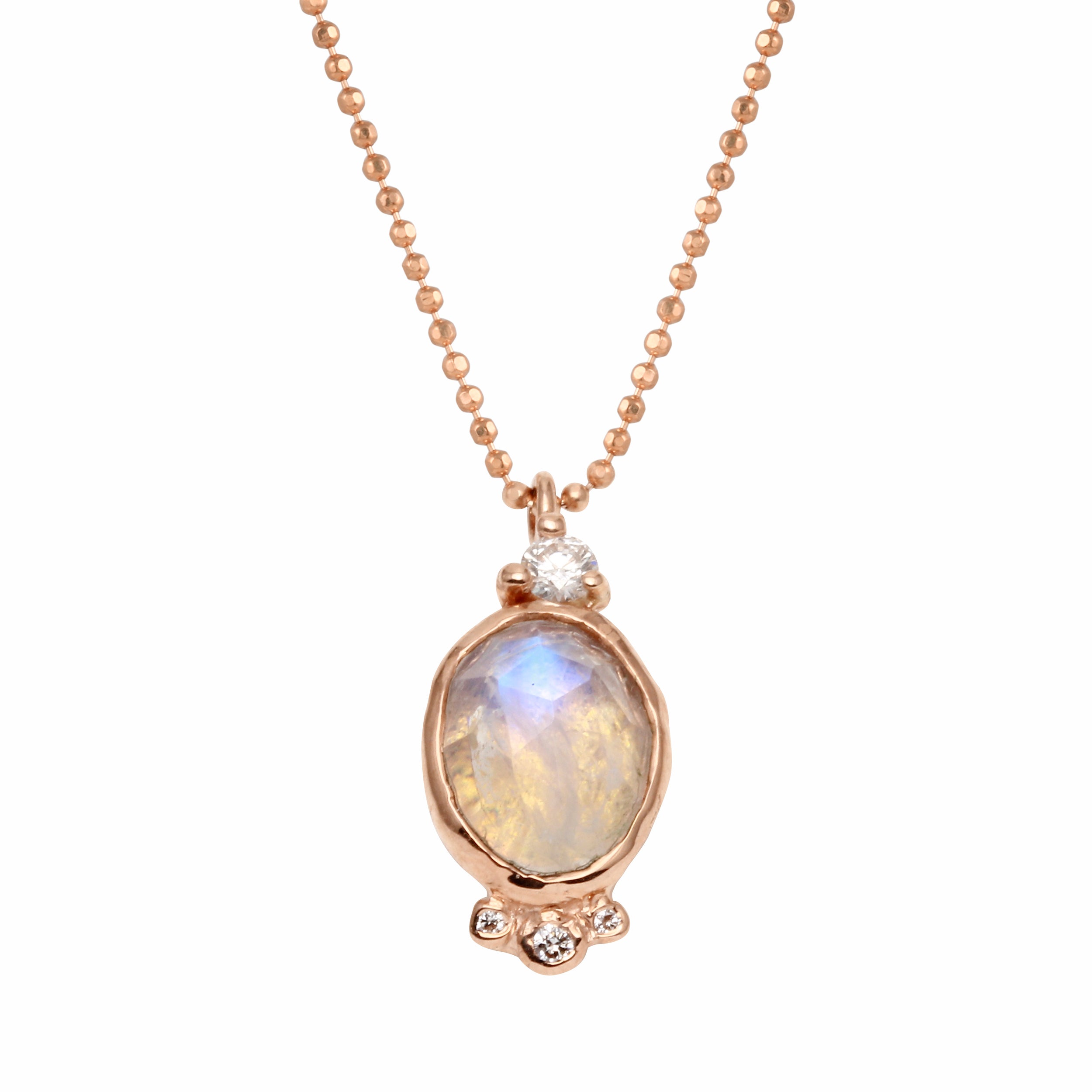 Oval Moonstone Necklace with Diamonds Pendant Necklace Jaine K Designs Rose Gold