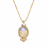 Oval Moonstone Necklace with Diamonds Pendant Necklace Jaine K Designs Yellow Gold