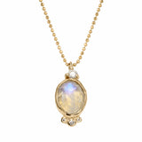 Oval Moonstone Necklace with Diamonds Pendant Necklace Jaine K Designs Yellow Gold