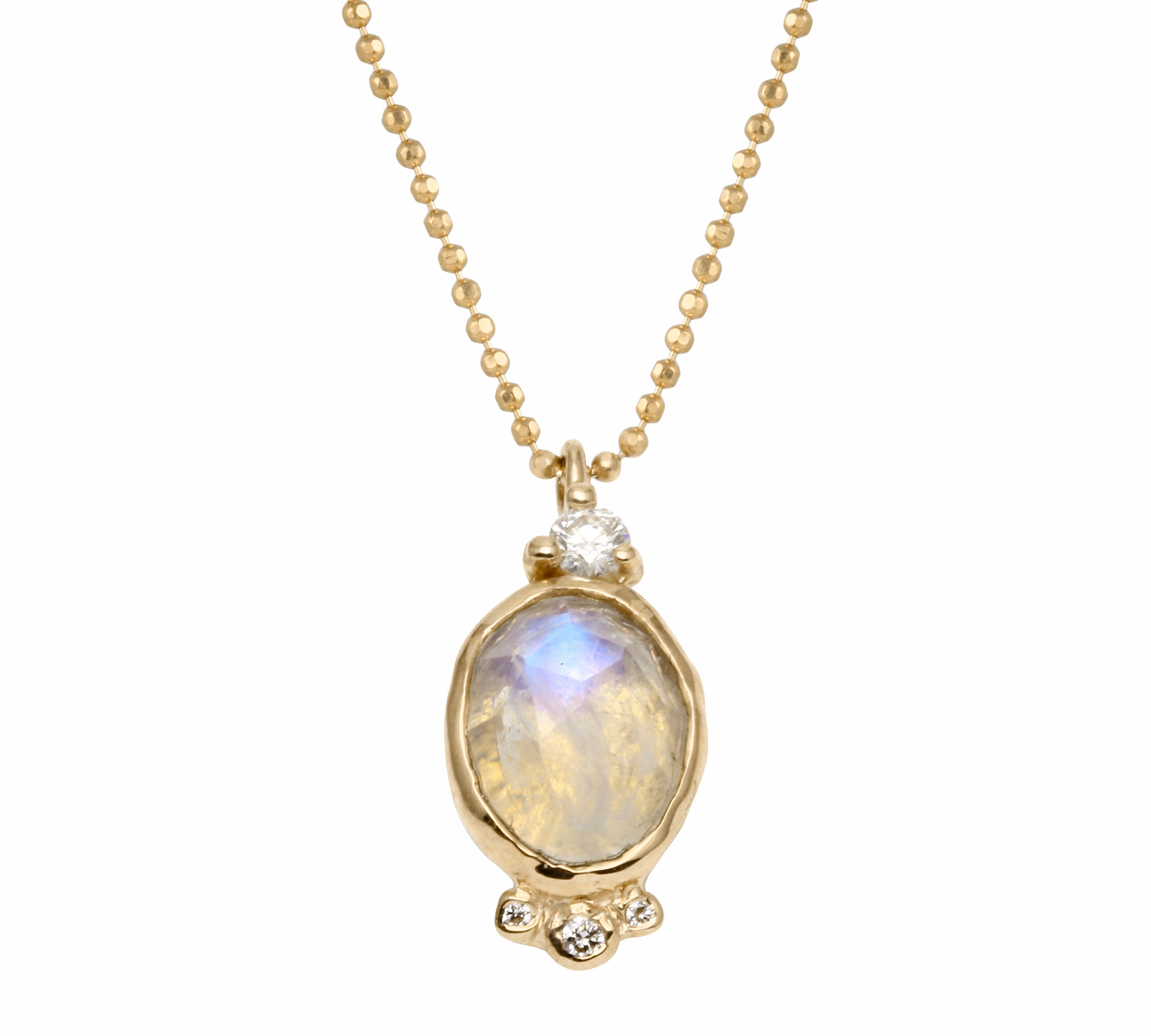 Oval Moonstone Necklace with Diamonds Pendant Necklace Jaine K Designs Yellow Gold