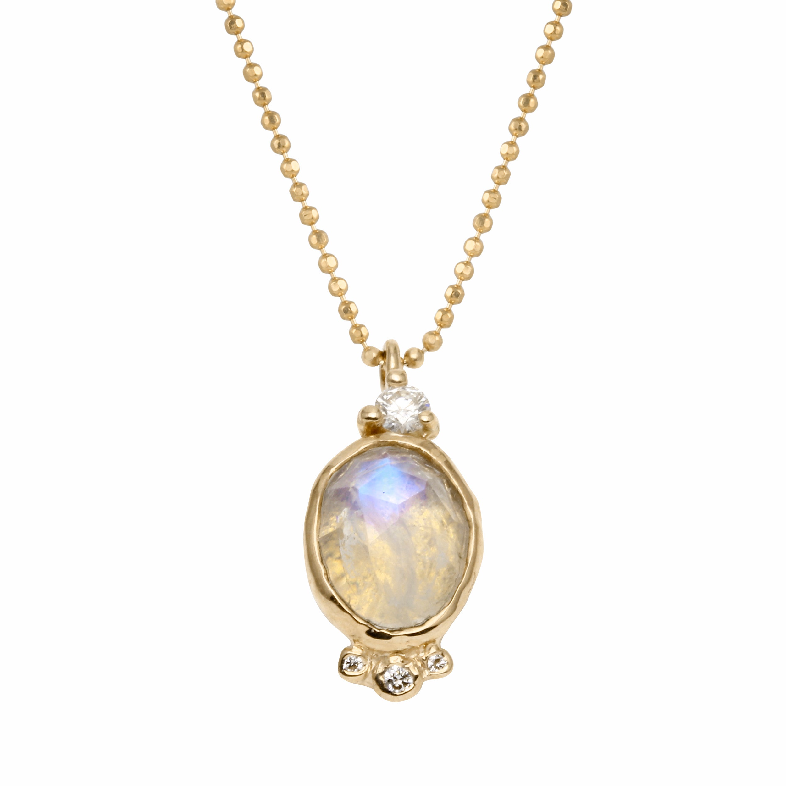 Oval Moonstone Necklace with Diamonds Pendant Necklace Jaine K Designs Yellow Gold
