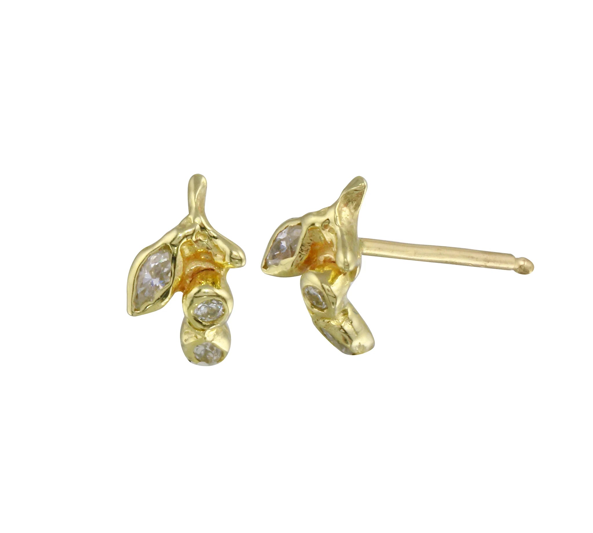 Stem Leaf Marquise Diamond Stud Stud Earrings Jaine K Designs Yellow Gold Pair