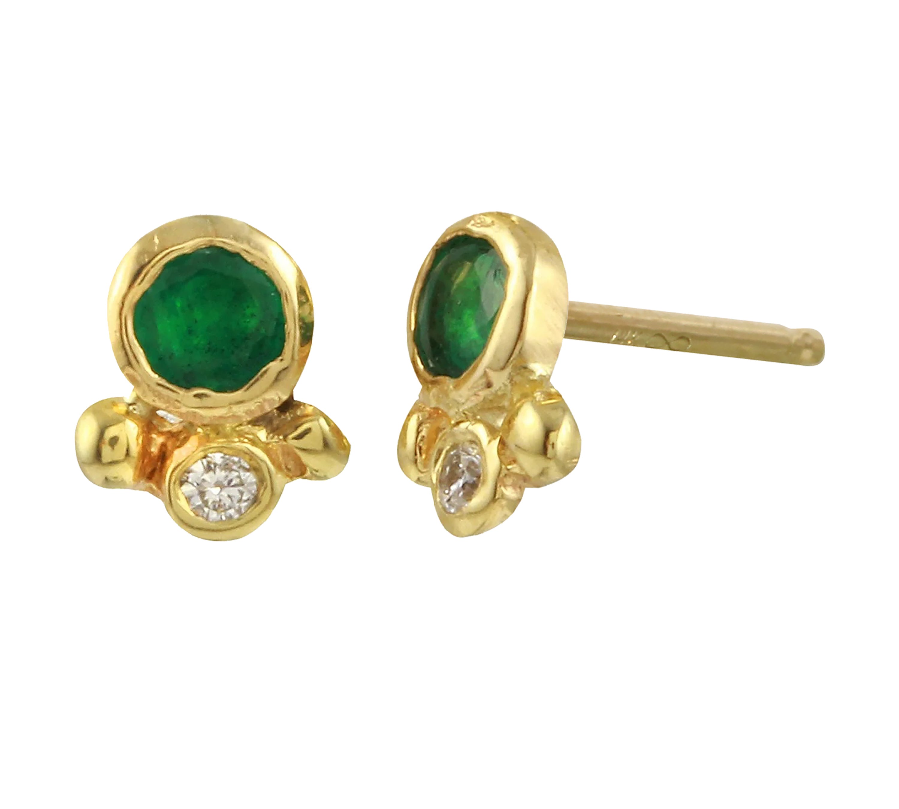 Emerald and Diamond Dot Stud Stud Earrings Jaine K Designs Pair
