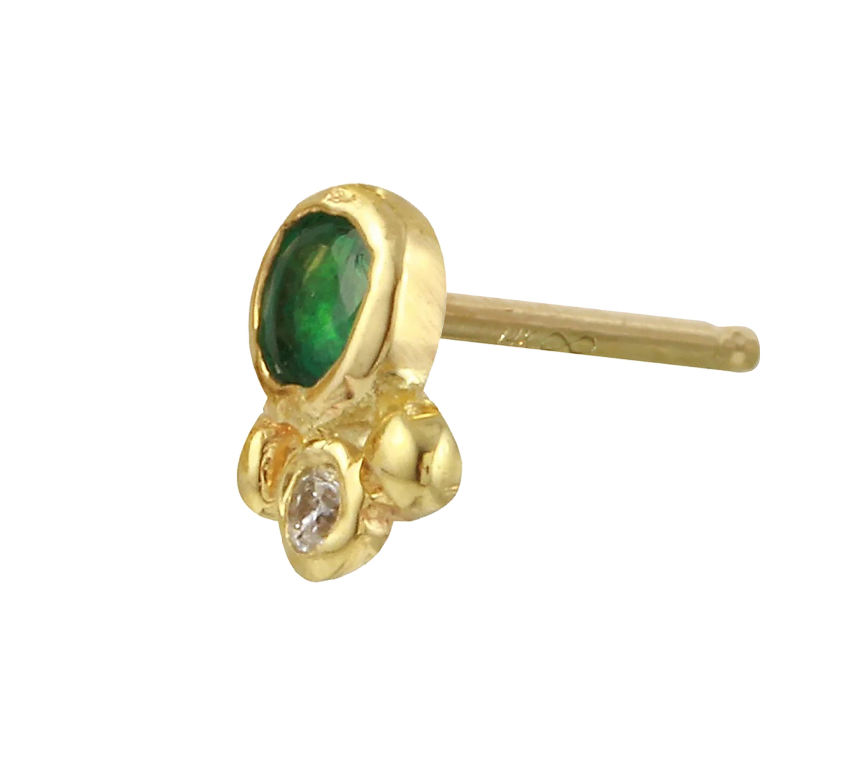 Emerald and Diamond Dot Stud Stud Earrings Jaine K Designs Single