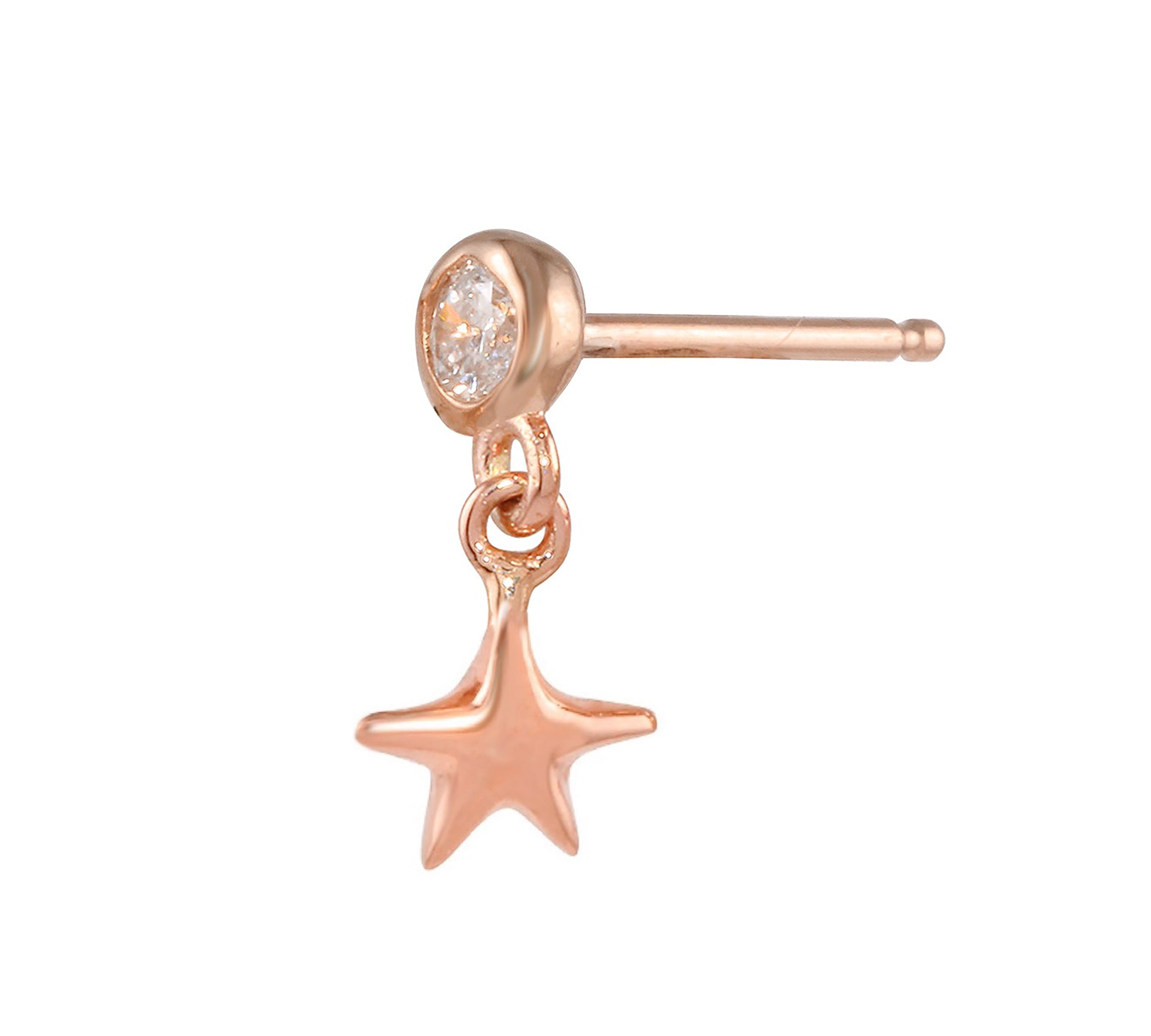 Diamond Bezel Star Dangle Earring Drop Earrings Jaine K Designs Rose Gold Without Diamond Bezel Single