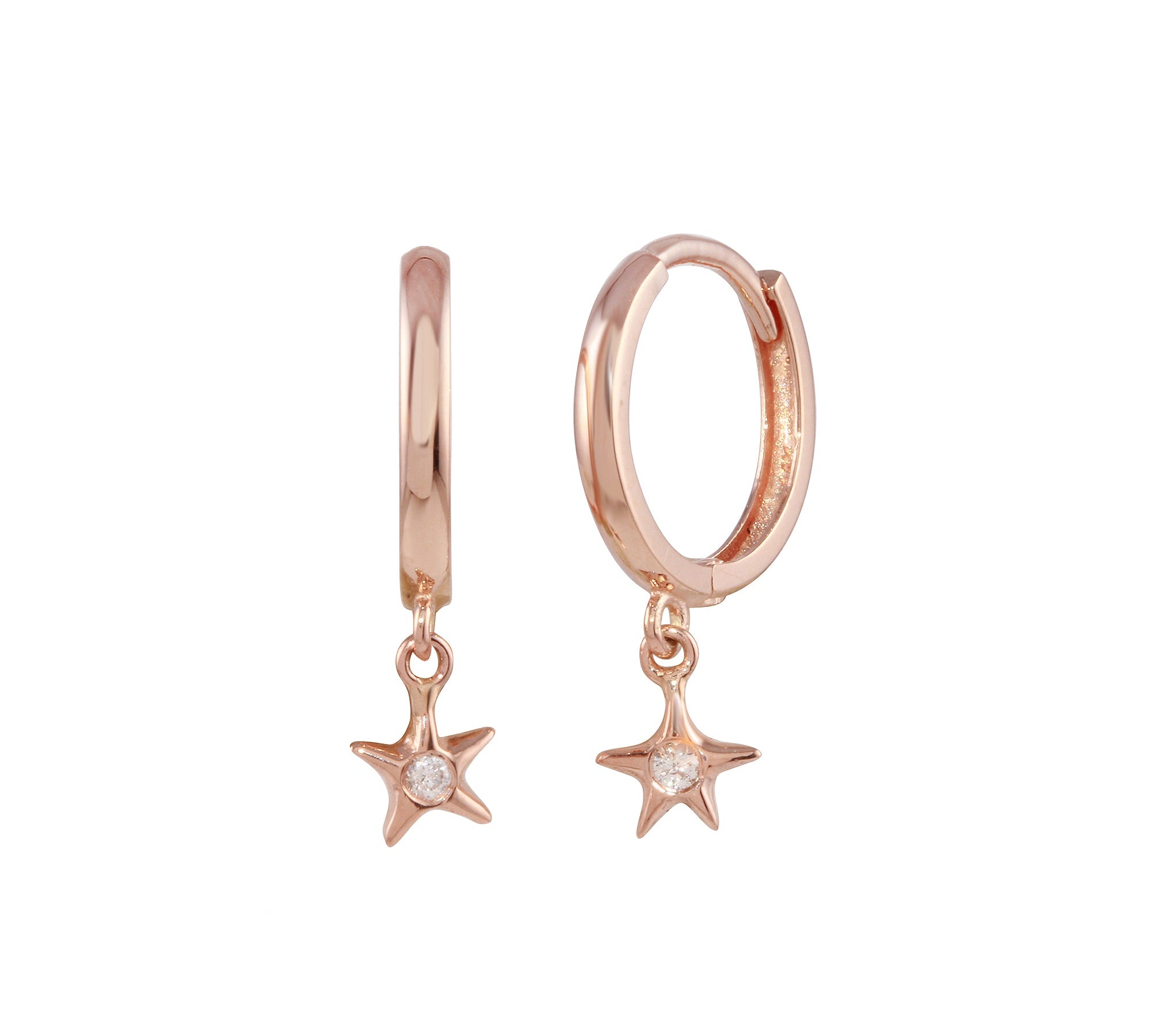 Huggie with Diamond Star Huggie Earrings Jaine K Designs Pair Rose gold