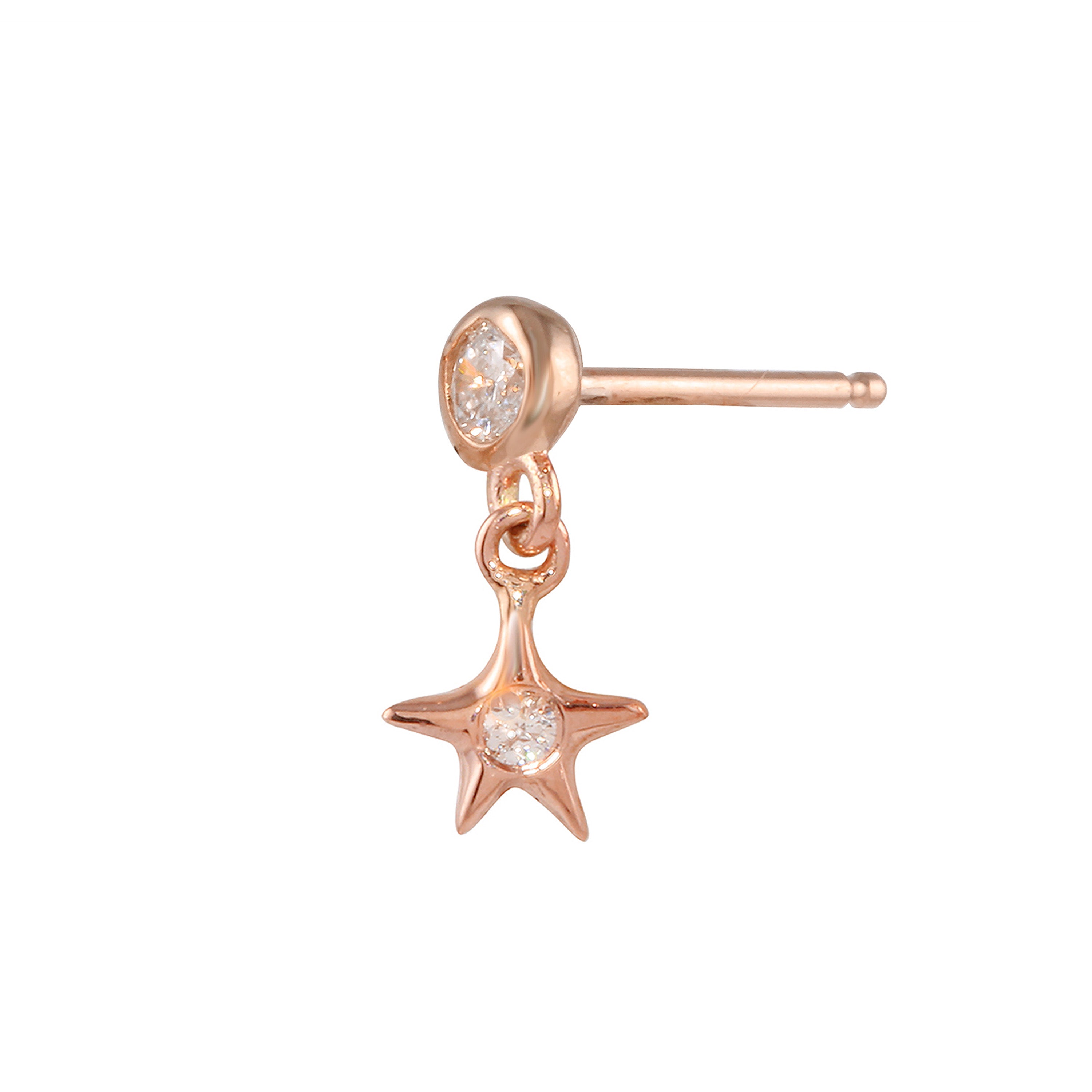 Diamond Bezel Star Dangle Earring Drop Earrings Jaine K Designs Rose Gold With Diamond Bezel Single