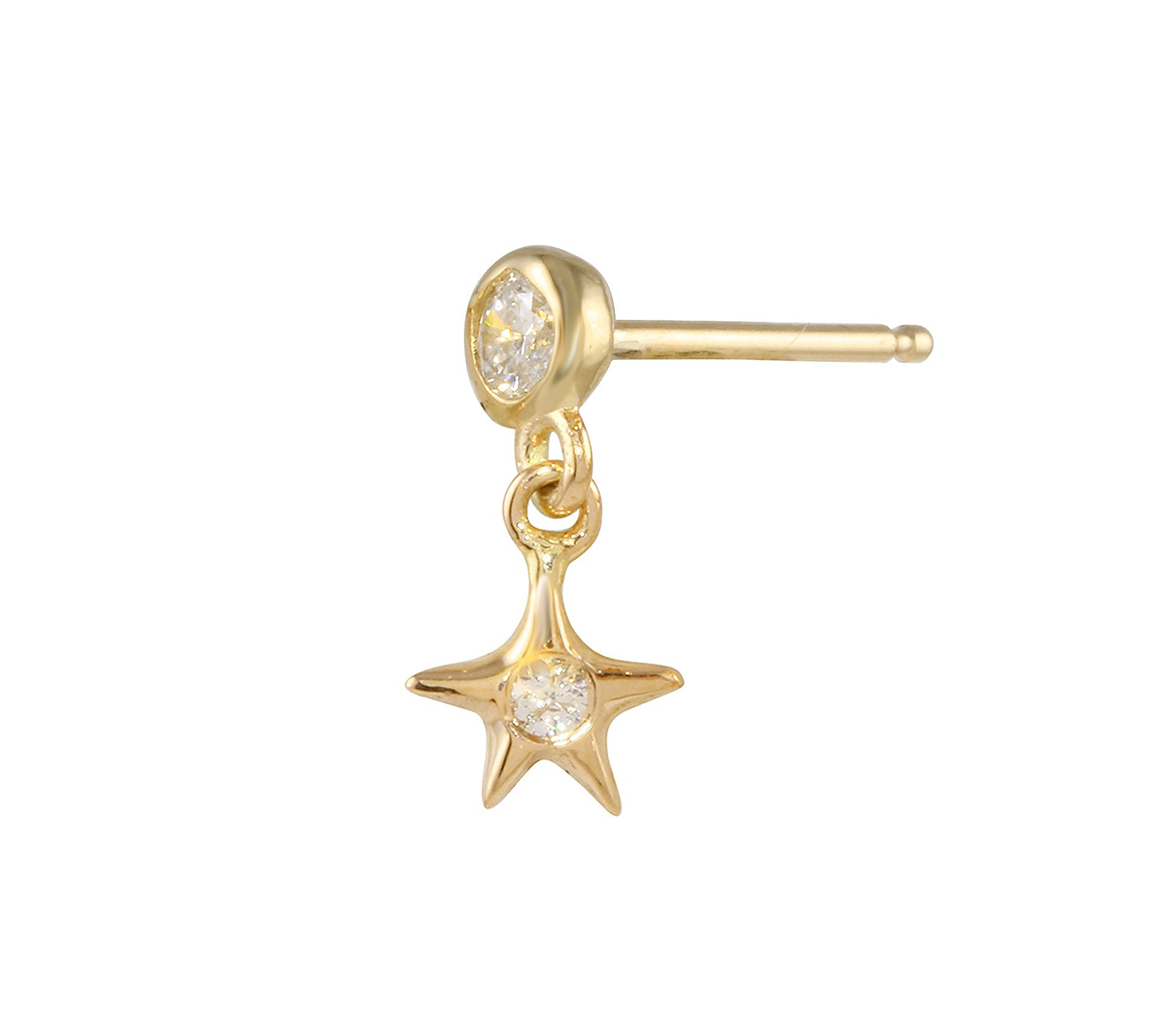 Diamond Bezel Star Dangle Earring Drop Earrings Jaine K Designs Yellow Gold With Diamond Bezel Single