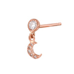 Twinkling Pave Crescent Moon Dangle Earring Drop Earrings Jaine K Designs Single Rose Gold