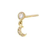 Twinkling Pave Crescent Moon Dangle Earring Drop Earrings Jaine K Designs Single Yellow Gold