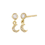 Twinkling Pave Crescent Moon Dangle Earring Drop Earrings Jaine K Designs Pair Yellow Gold