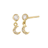 Twinkling Pave Crescent Moon Dangle Earring Drop Earrings Jaine K Designs Pair Yellow Gold