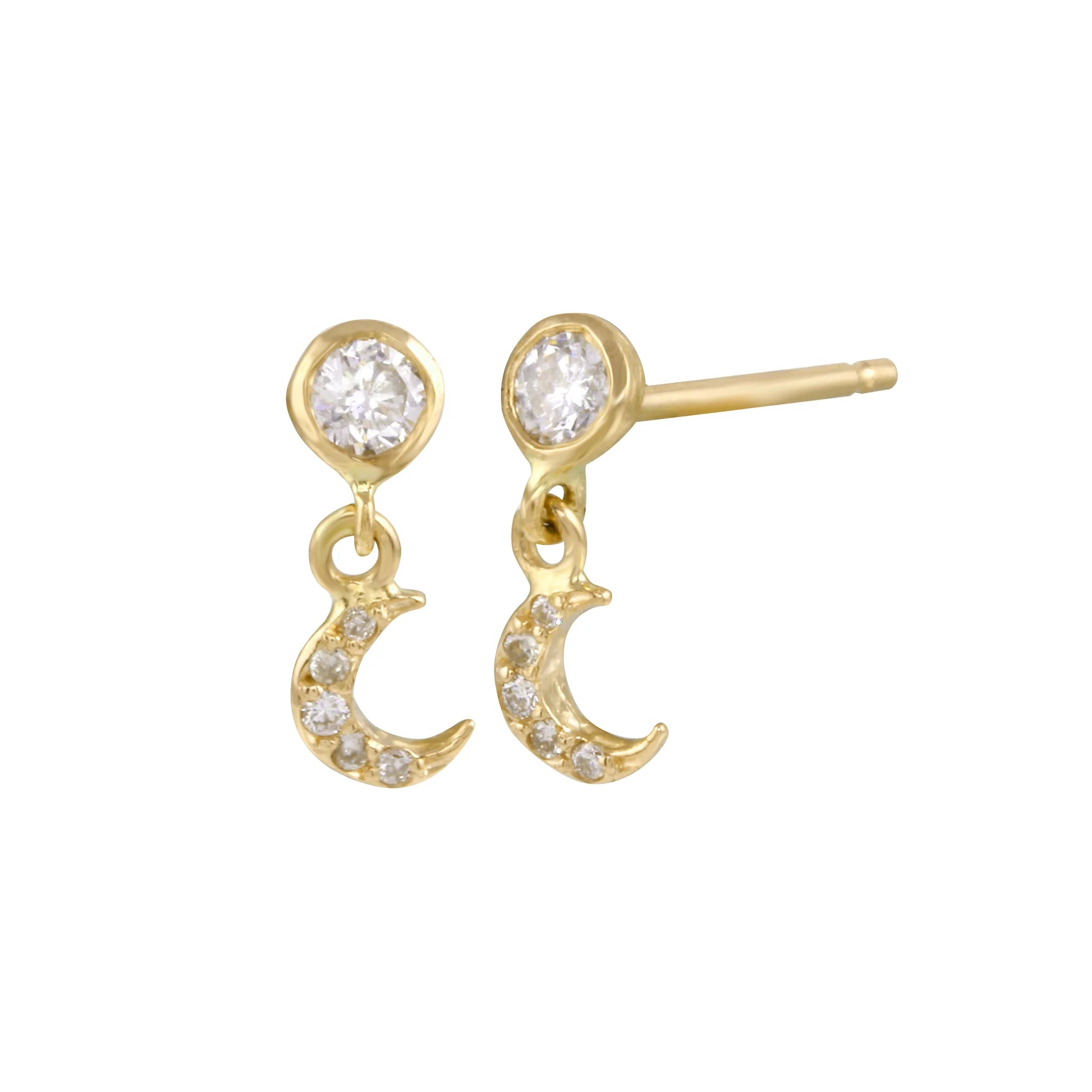 Twinkling Pave Crescent Moon Dangle Earring Drop Earrings Jaine K Designs Pair Yellow Gold