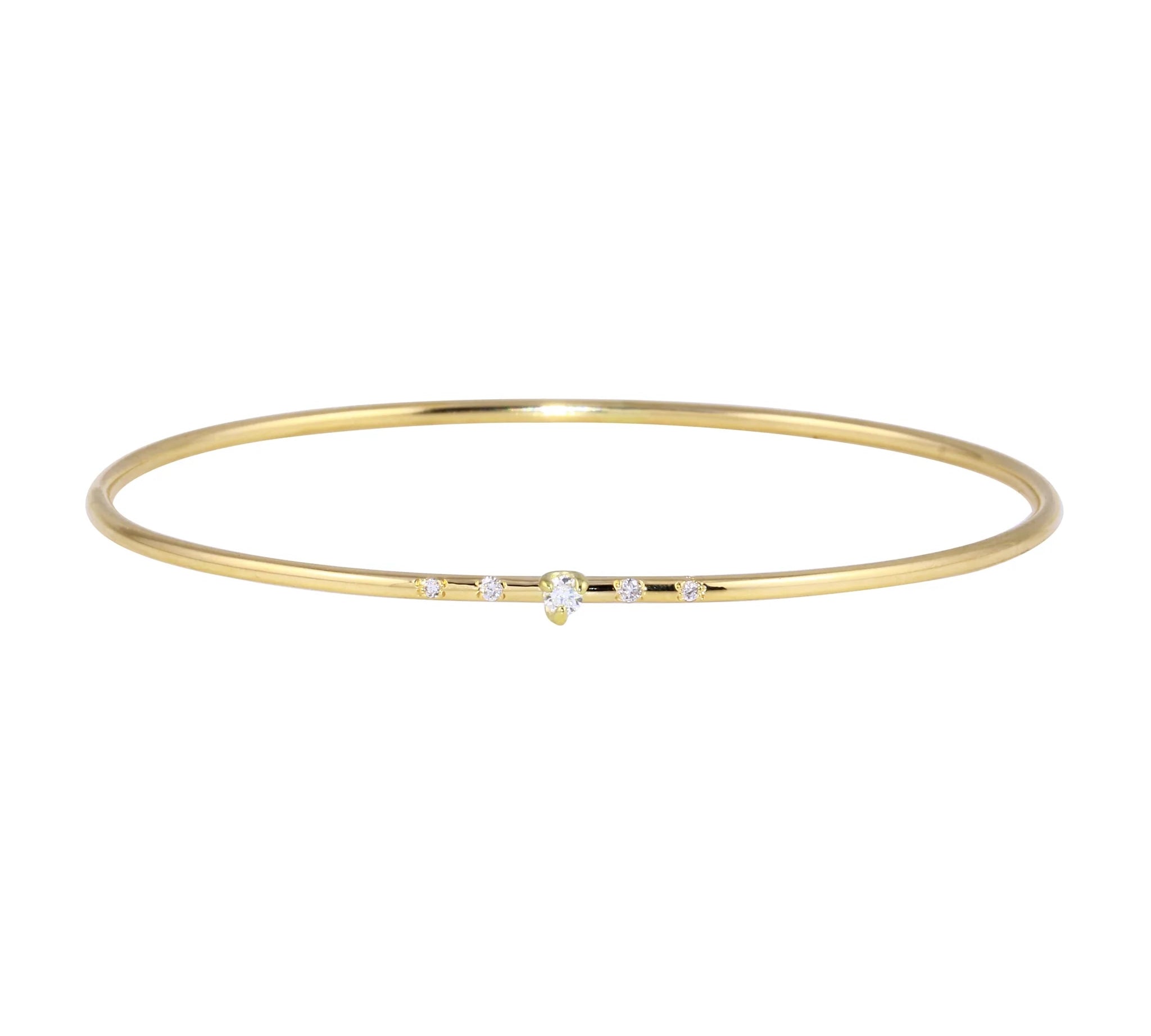 Diamond Solitaire with Pave Bangle Bangle Jaine K Designs Yellow Gold