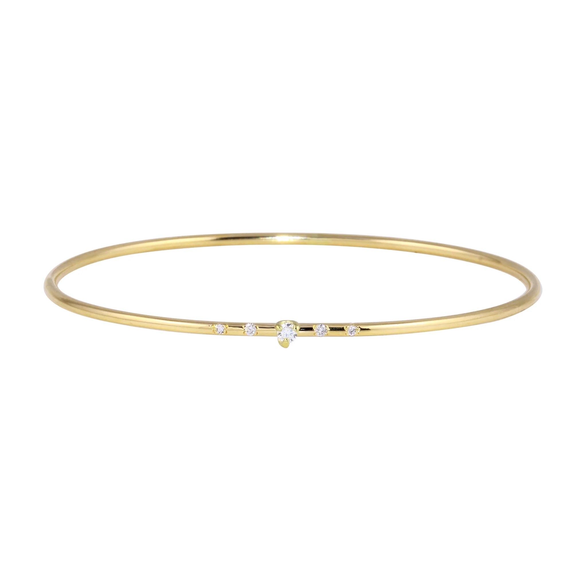 Diamond Solitaire with Pave Bangle Bangle Jaine K Designs Yellow Gold