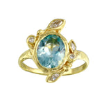 Aquamarine & Diamond Leaves Ring Cocktail Ring Jaine K Designs Yellow Gold