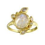 Moonstone with Diamond Leaf Ring Cocktail Ring Jaine K Designs Yellow Gold