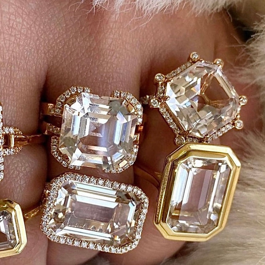 Crown Square Ring with Diamonds Cocktail Ring Goshwara