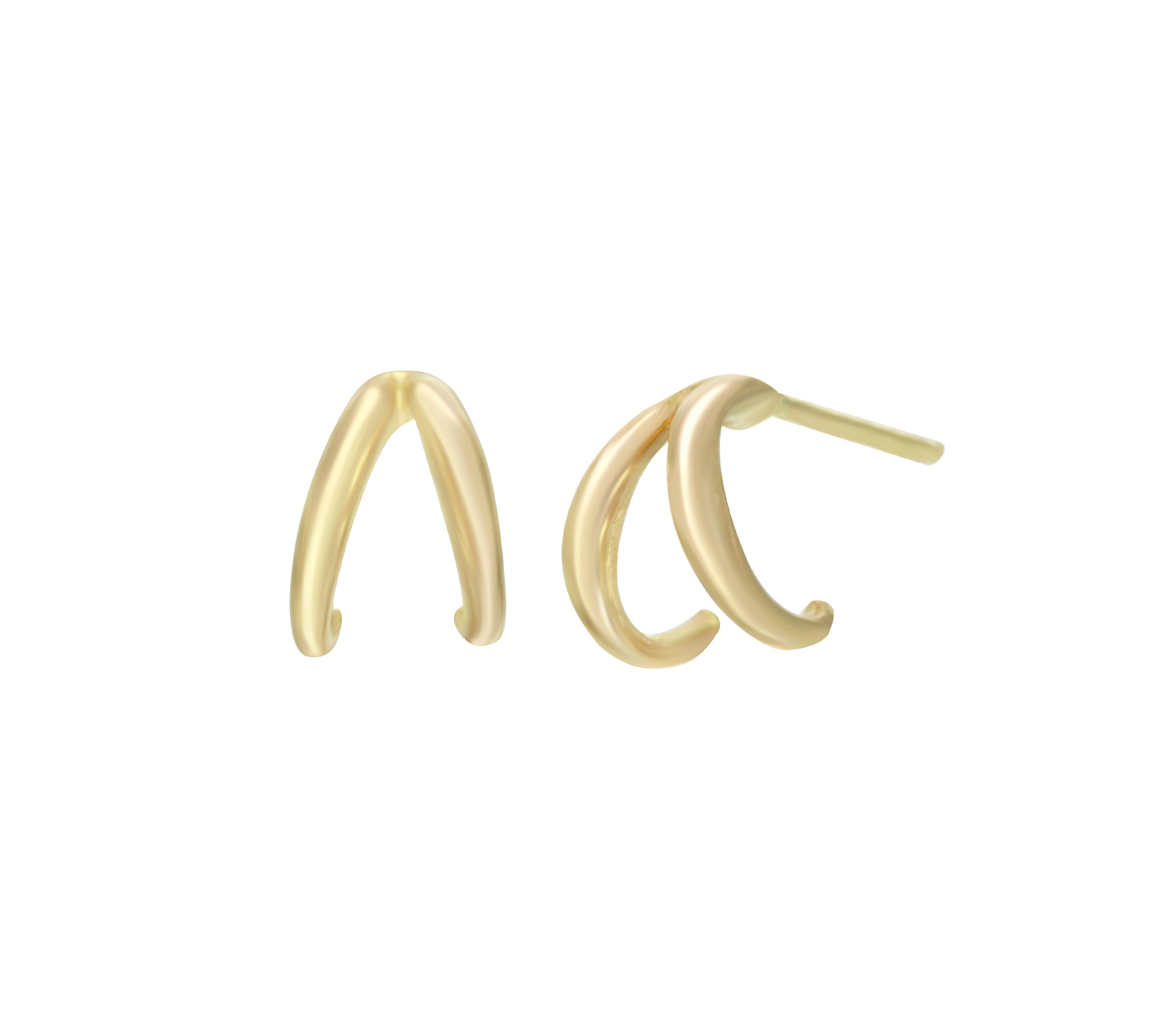 Mini Double Half Hoop Earring Hoop Earrings Jaine K Designs Pair Yellow Gold