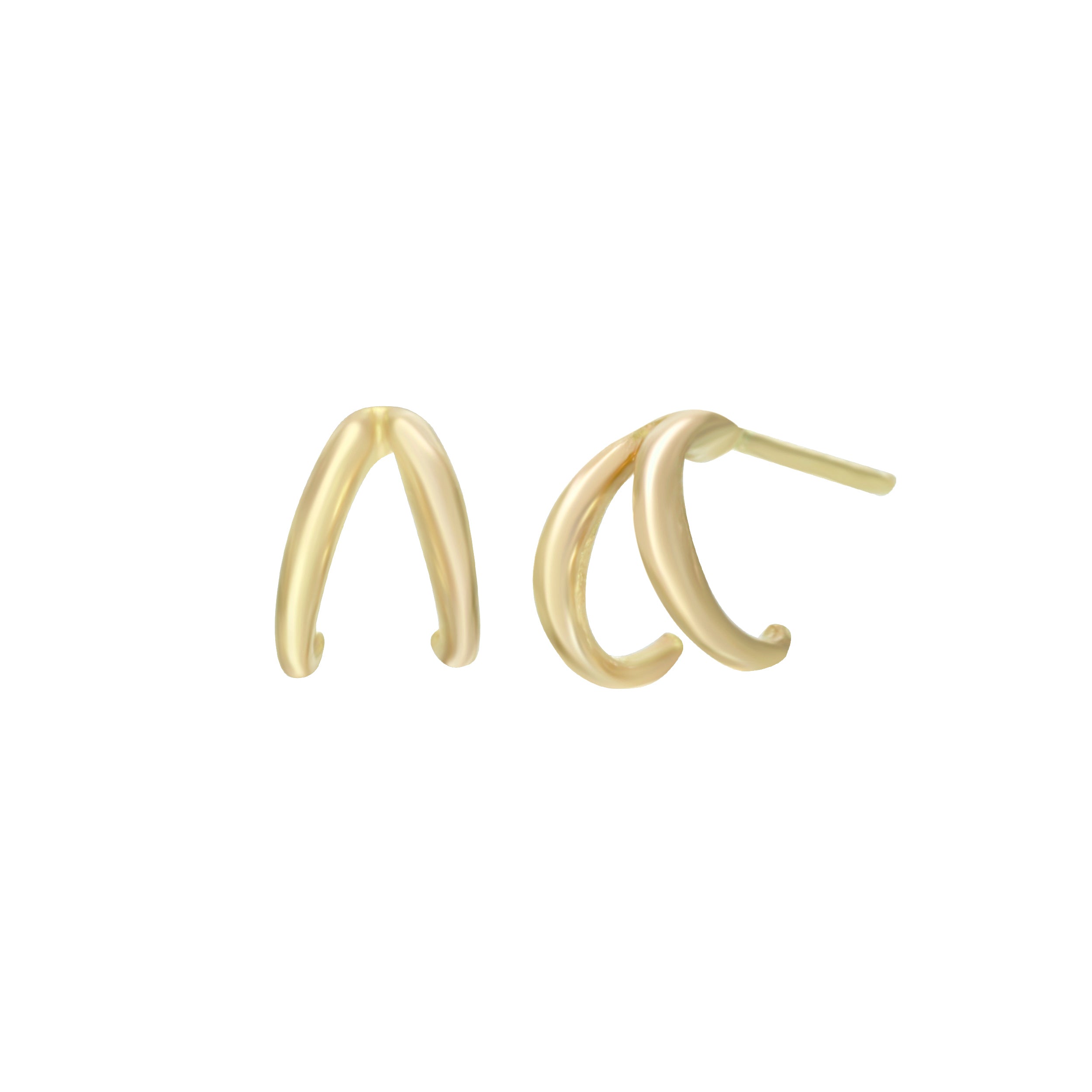 Mini Double Half Hoop Earring Hoop Earrings Jaine K Designs Pair Yellow Gold