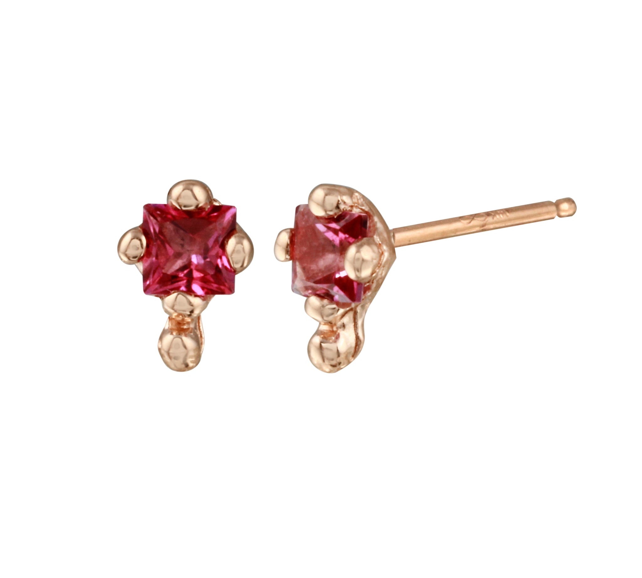 Square Topaz Dot Stud Stud Earrings Jaine K Designs Pair Pink Rose Gold