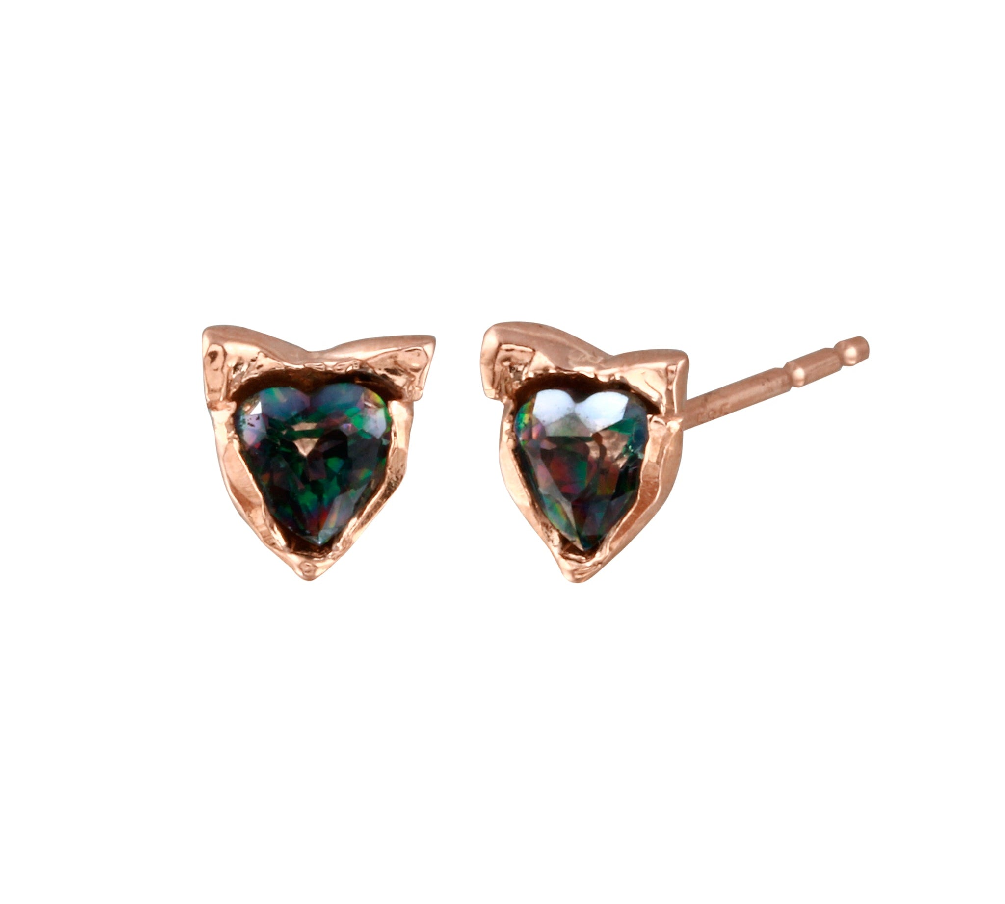 Topaz Heart Cat Stud Earring Stud Earrings Jaine K Designs Rainbow Topaz Pair