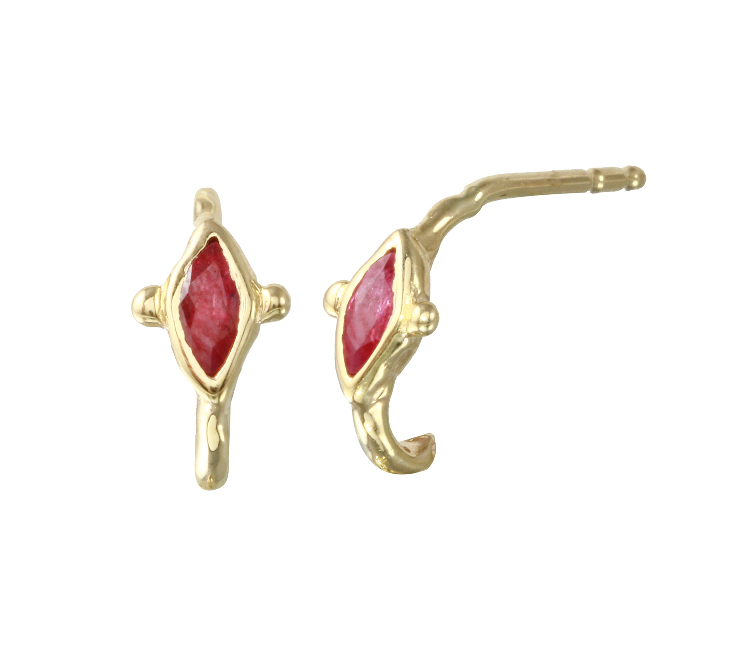 Marquise Half-Hoop Stone Stud Stud Earrings Jaine K Designs Ruby Pair