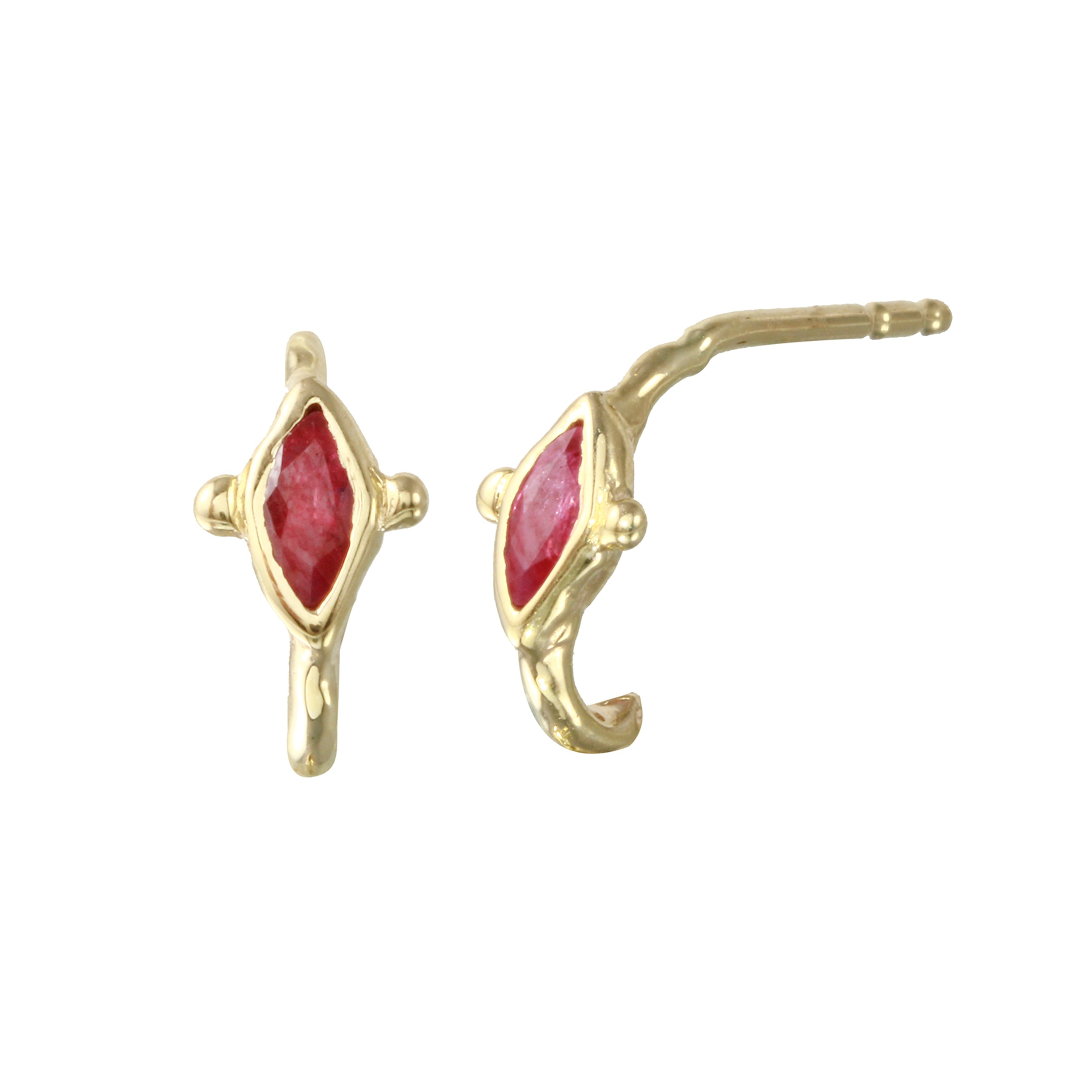 Marquise Half-Hoop Stone Stud Stud Earrings Jaine K Designs Ruby Pair