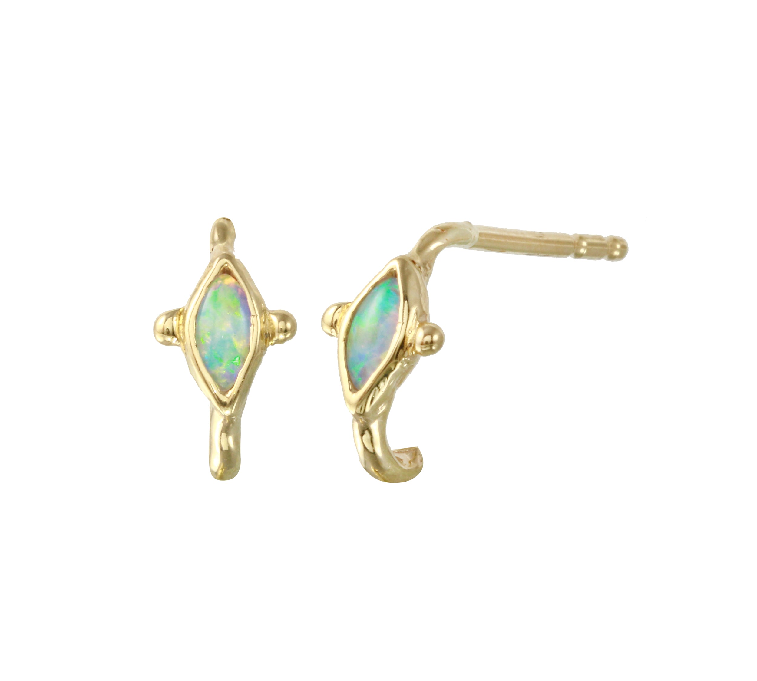 Marquise Half-Hoop Stone Stud Stud Earrings Jaine K Designs Opal Pair