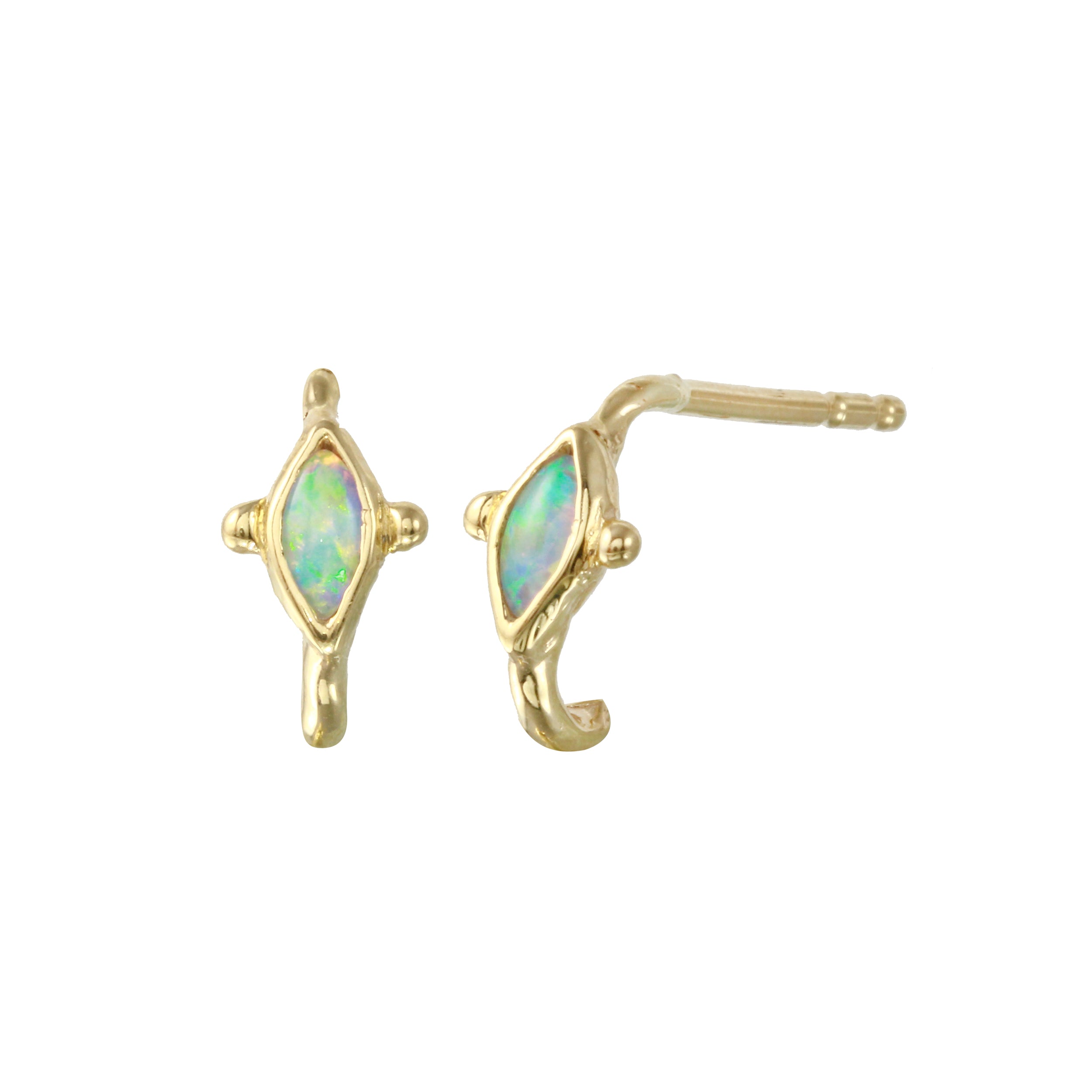 Marquise Half-Hoop Stone Stud Stud Earrings Jaine K Designs Opal Pair