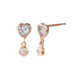 Dainty Aquamarine Heart w/ Single Diamond Dangle Drop Earrings Jaine K Designs Pair