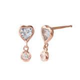 Dainty Aquamarine Heart w/ Single Diamond Dangle Drop Earrings Jaine K Designs Pair