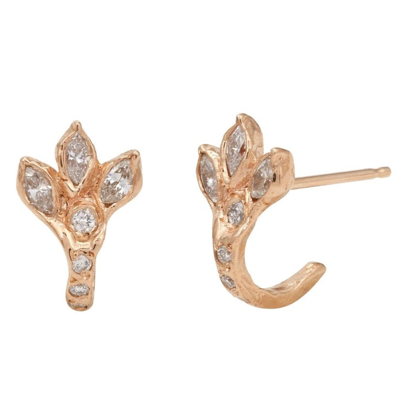 Dragon Claw Diamond Pave Hoop Stud Stud Earrings Jaine K Designs Pair Rose Gold