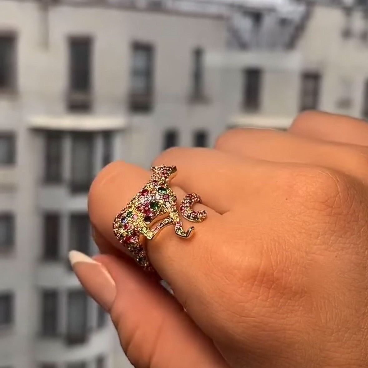 Multi-Sapphire Onyx Cheetah Ring Statement Ring Goshwara