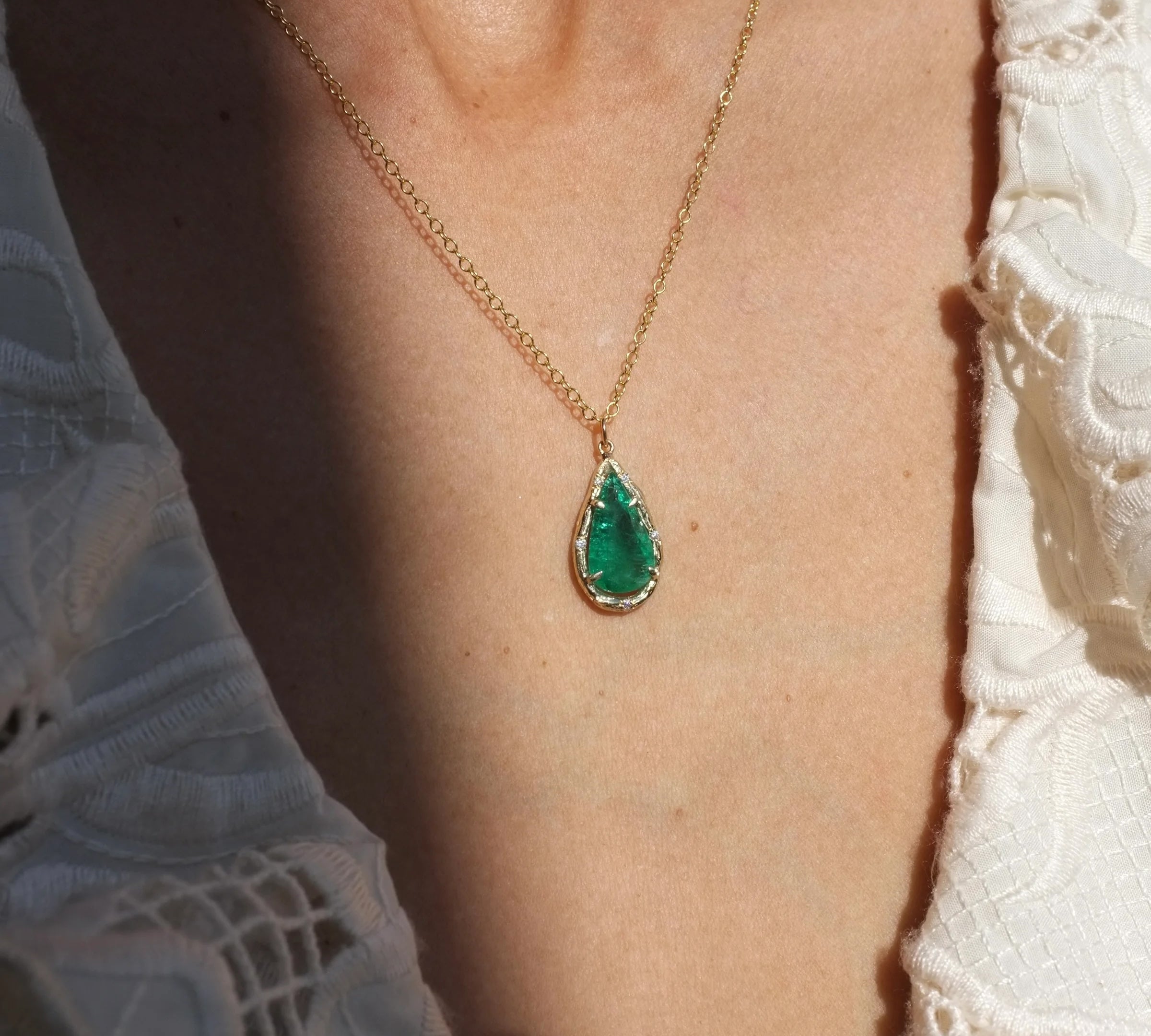 Brazilian Emerald Pear Necklace Necklace Elisabeth Bell Jewelry