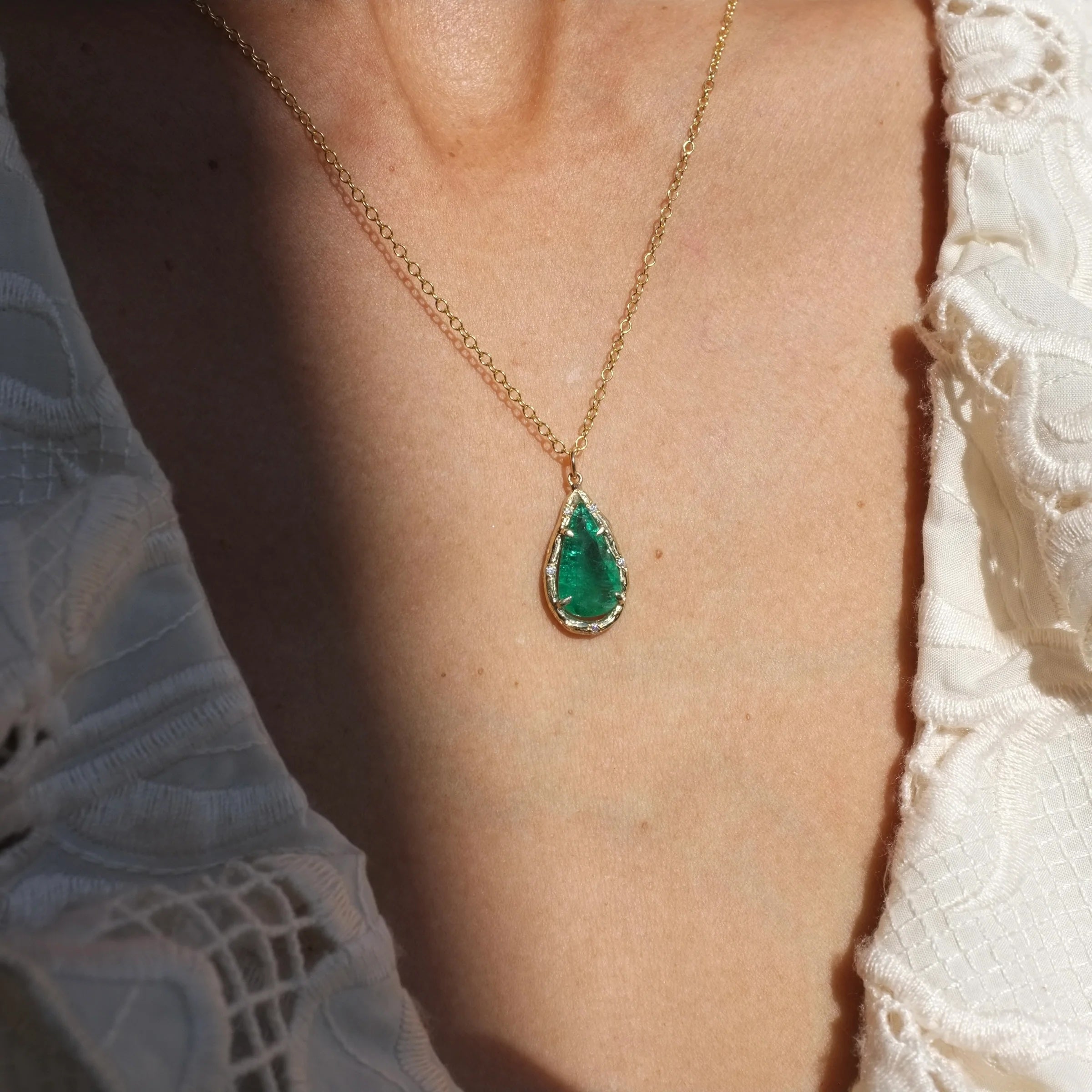 Brazilian Emerald Pear Necklace Necklace Elisabeth Bell Jewelry
