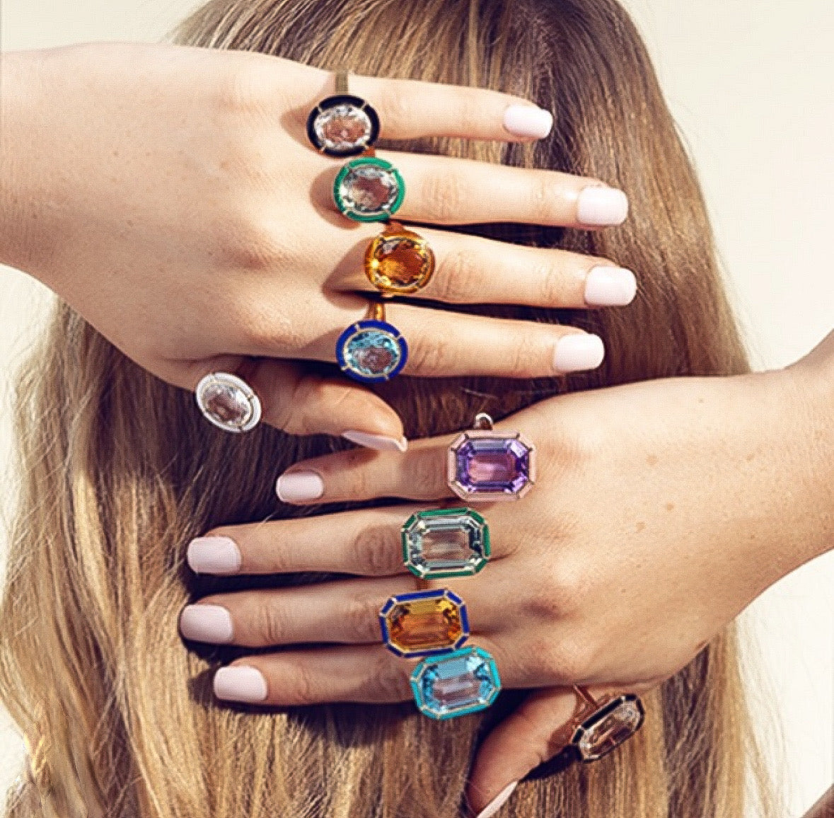 Stone Inlay Emerald-Cut Ring Cocktail Ring Goshwara