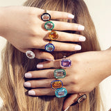 Stone Inlay Emerald-Cut Ring Cocktail Ring Goshwara