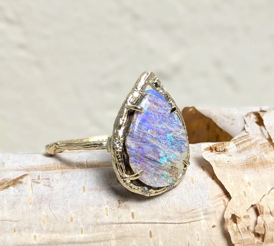Pear Opal Ring Cocktail Ring Elisabeth Bell Jewelry