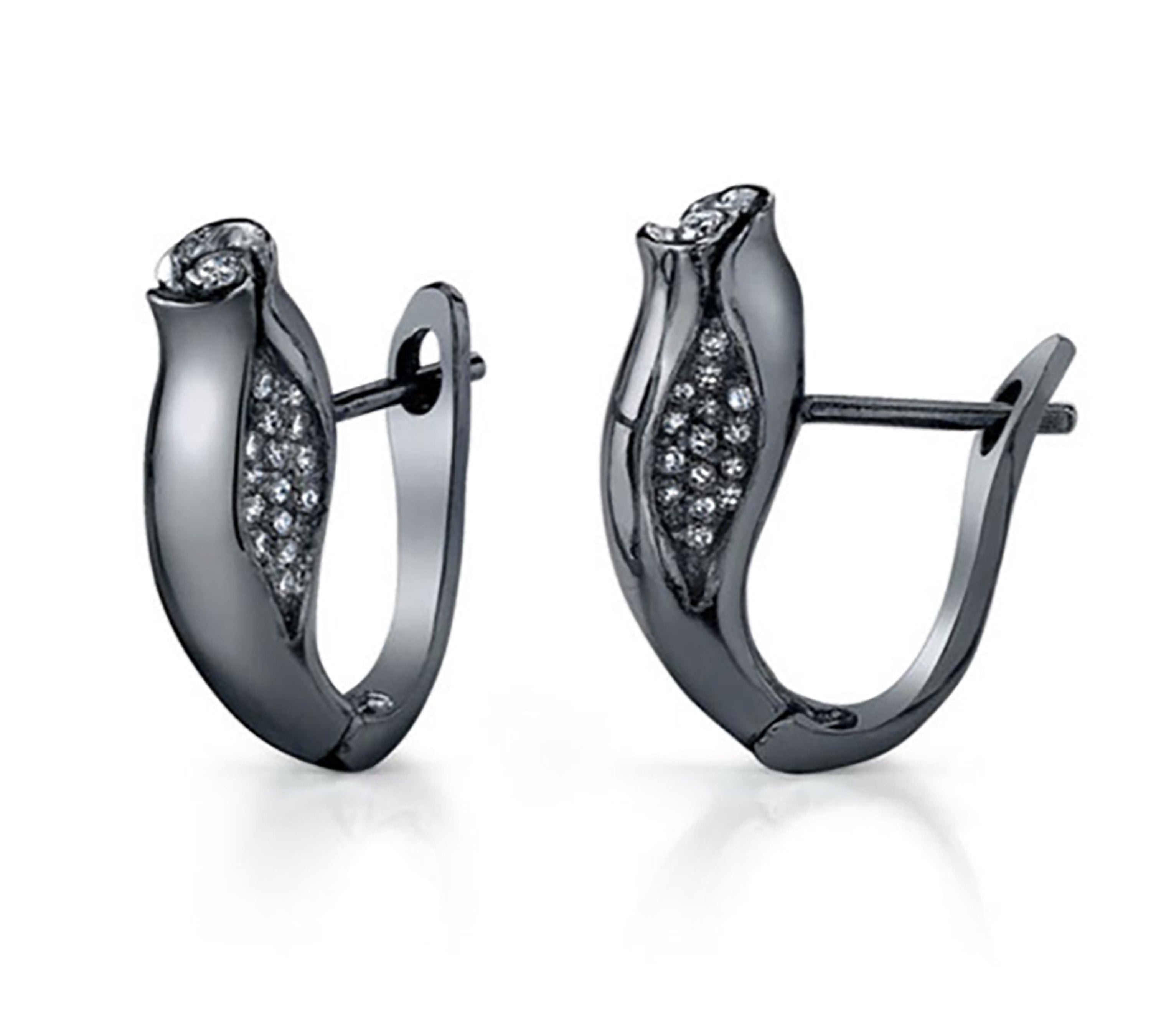 Rosebud Huggie Earrings, Diamond Huggie Earrings Roseark Jewelry Black Rhodium White Gold