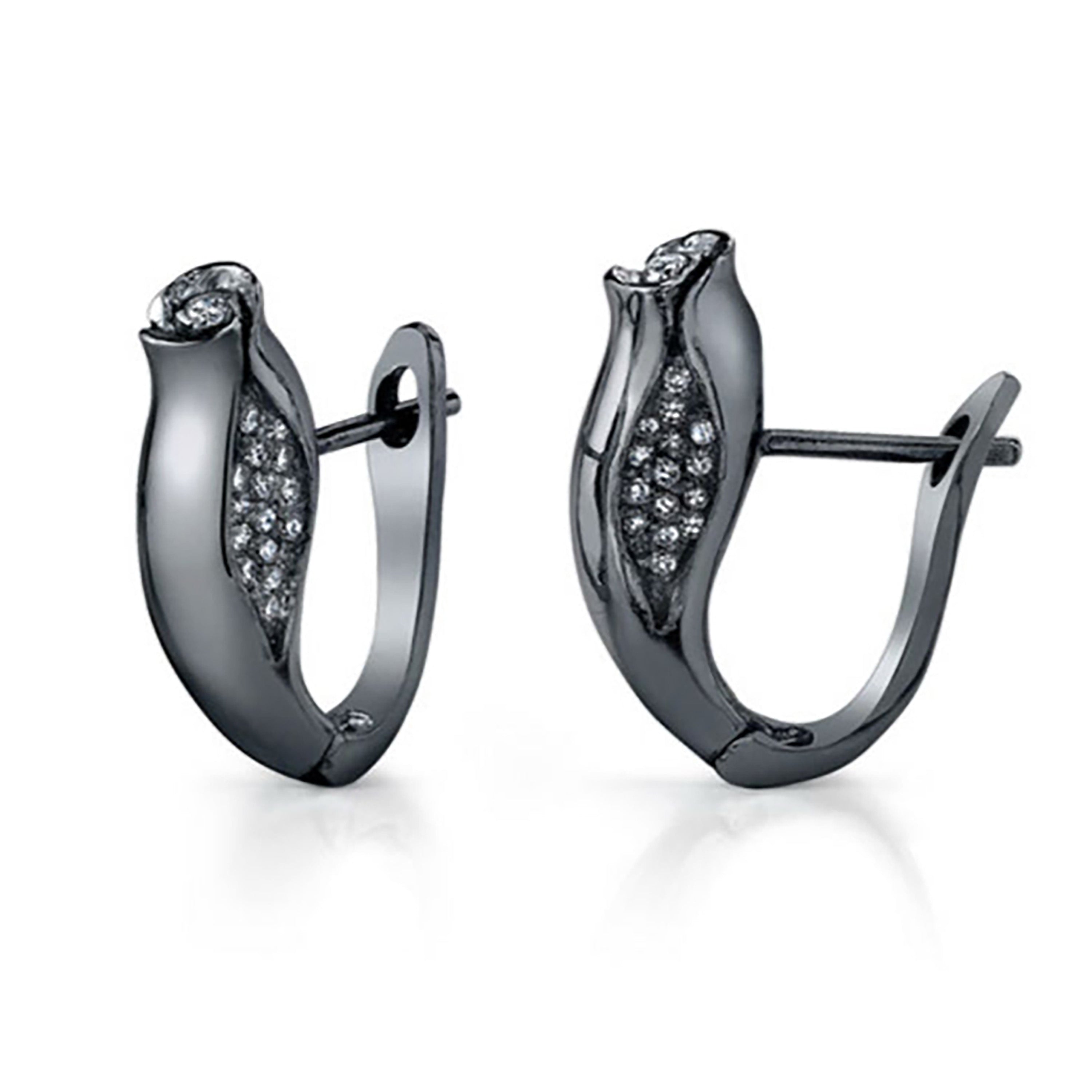Rosebud Huggie Earrings, Diamond Huggie Earrings Roseark Jewelry Black Rhodium White Gold