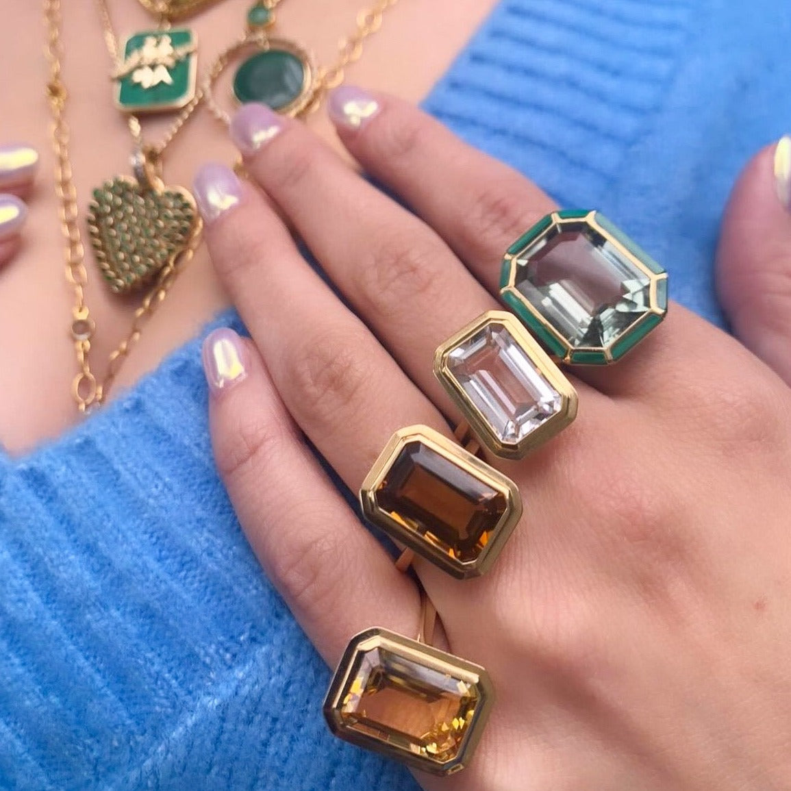 Emerald-Cut Bezel Set Ring Cocktail Ring Goshwara