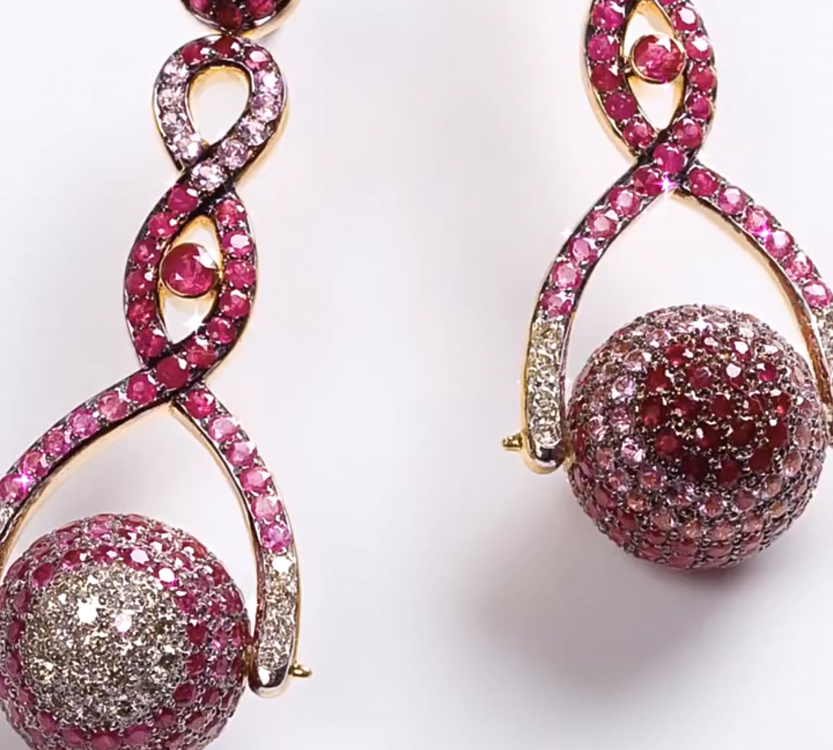 Ruby Pave Spinning Ball Drop Earrings Statement Earrings Carolyn Rodney