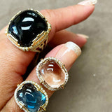 High Dome Cabochon Ring with Diamonds Statement Ring Goshwara