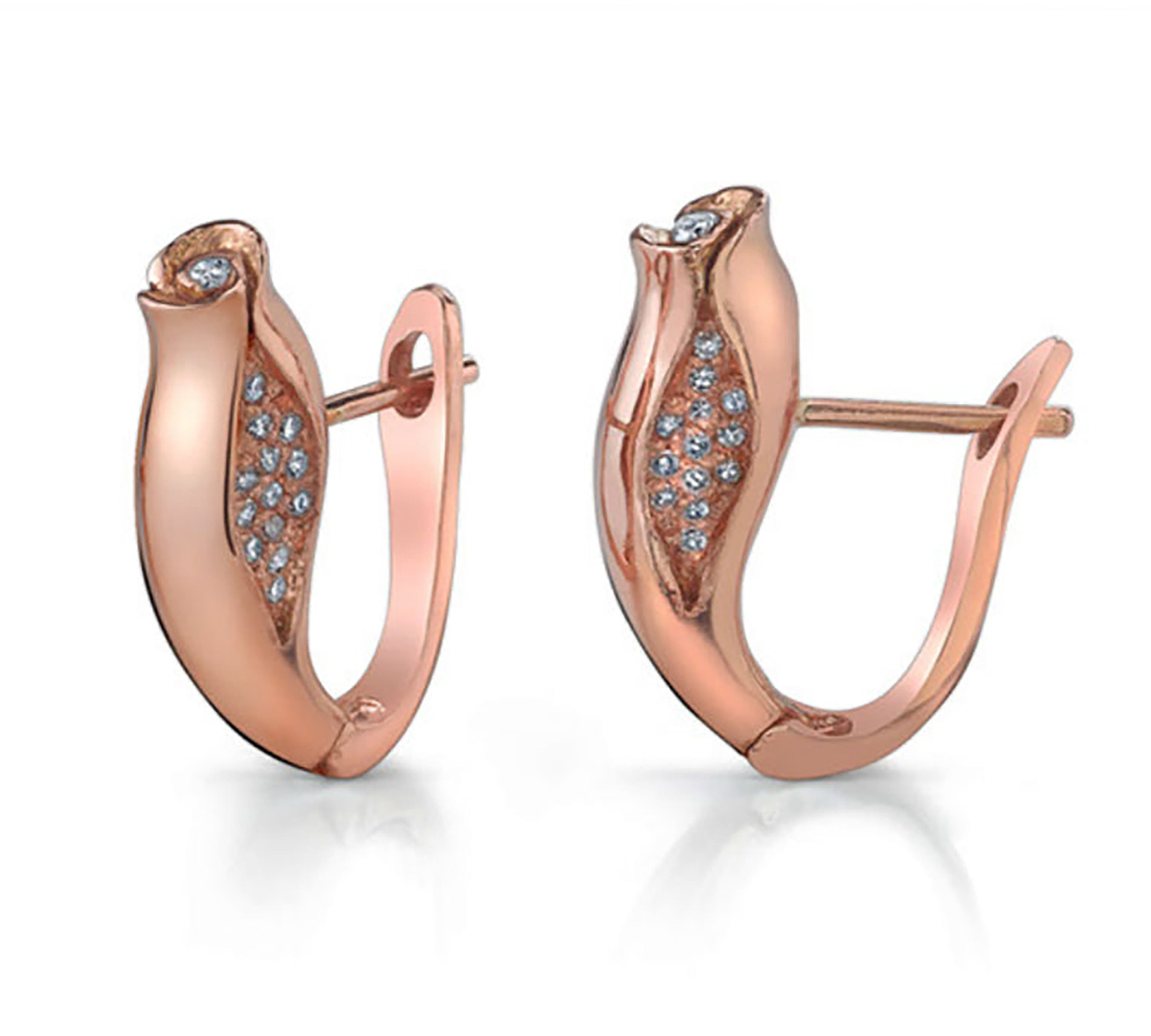 Rosebud Huggie Earrings, Diamond Huggie Earrings Roseark Jewelry Rose Gold