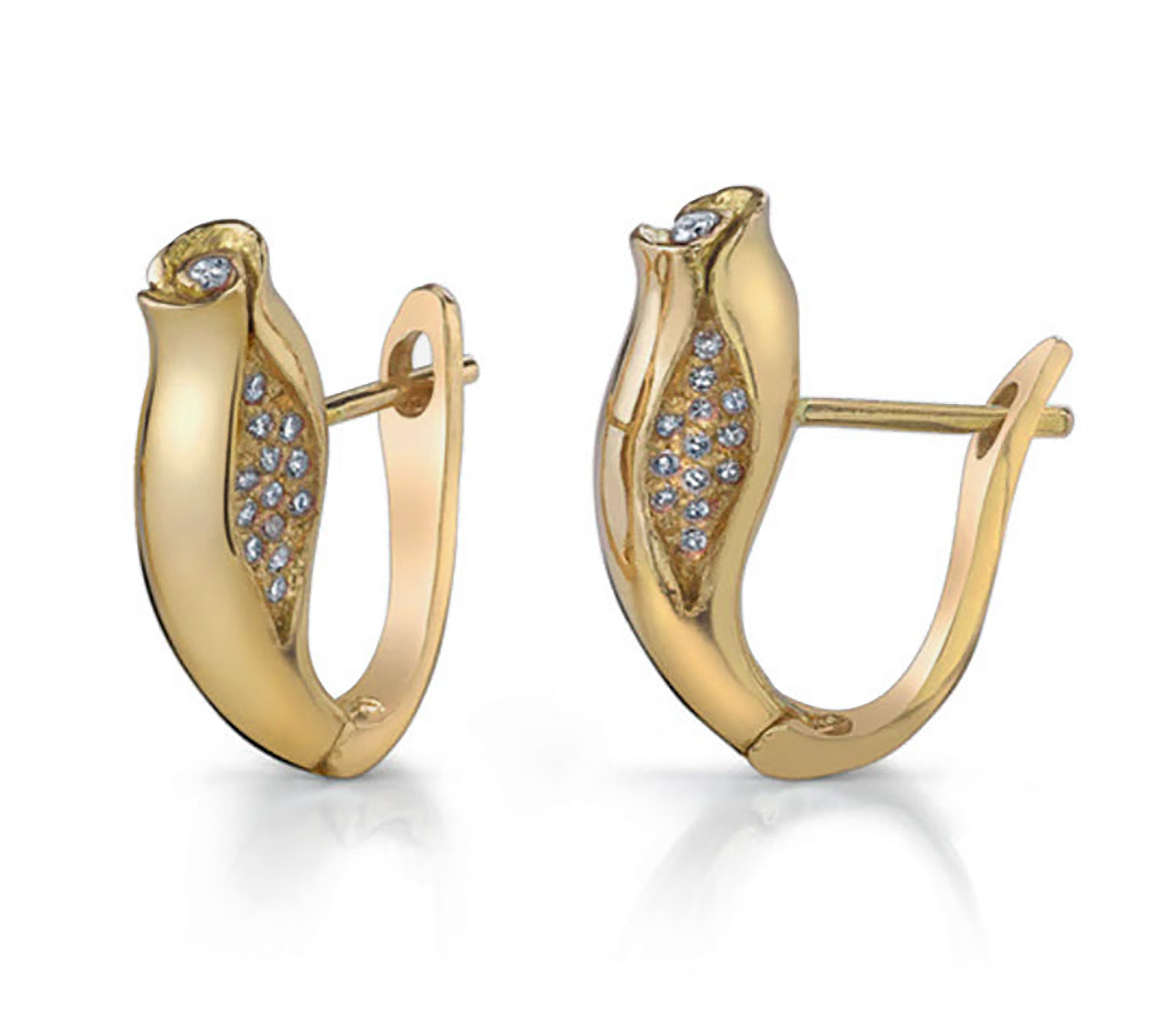 Rosebud Huggie Earrings, Diamond Huggie Earrings Roseark Jewelry Yellow Gold
