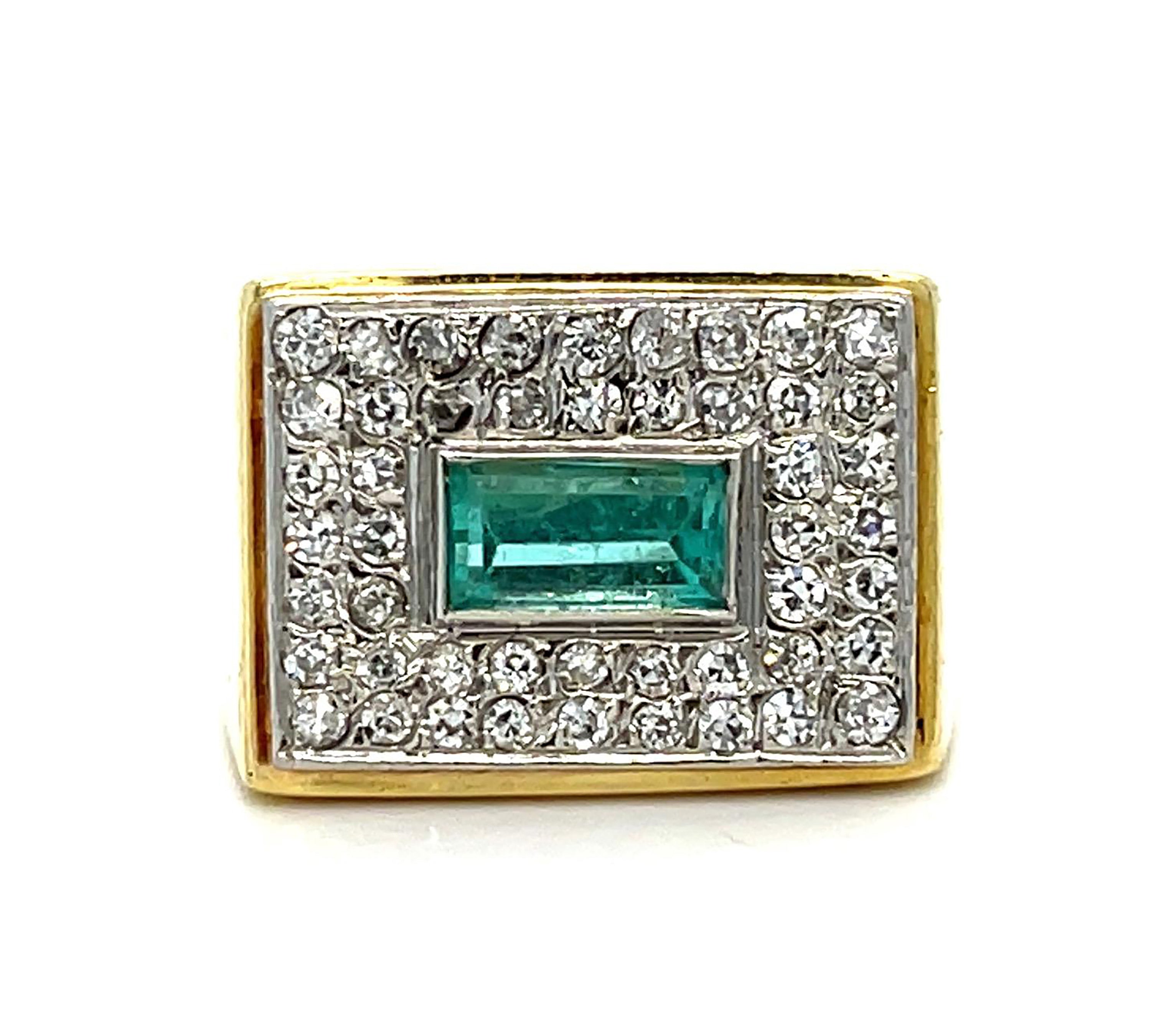 Vintage 1960s Emerald Diamond Rectangle Ring Cocktail Ring Roseark Vintage