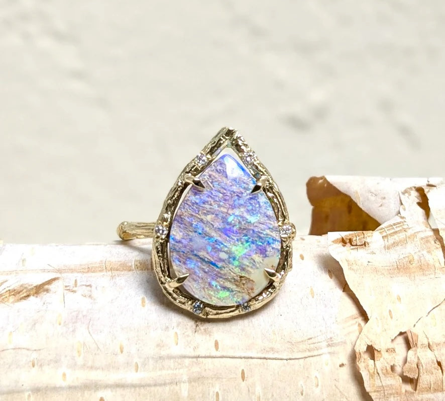 Pear Opal Ring Cocktail Ring Elisabeth Bell Jewelry